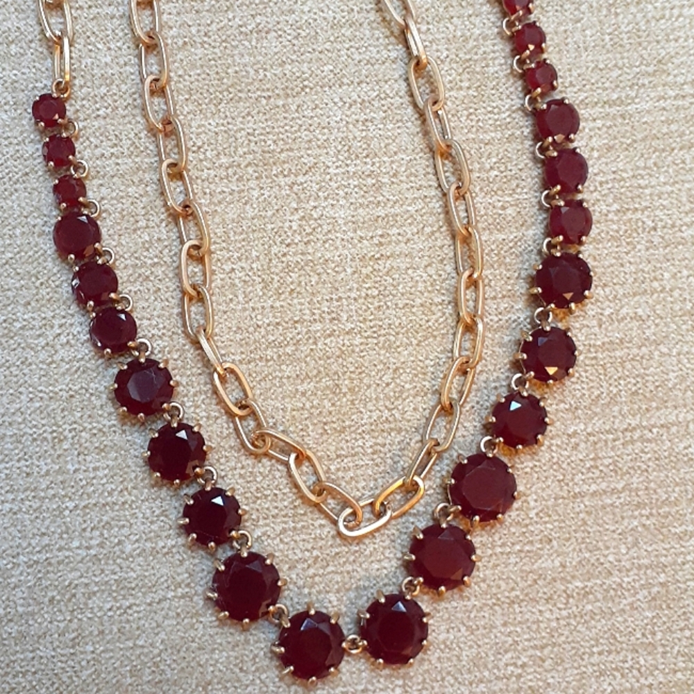 Red and Gold Layered Gemstone Necklace